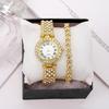 3 Pcs/Set Watch Bracelet Set Shiny Rhinestone Quartz Movement Accurate Time Adjustable Strap Exquisite Electroplated Stainless Luxury Wrist