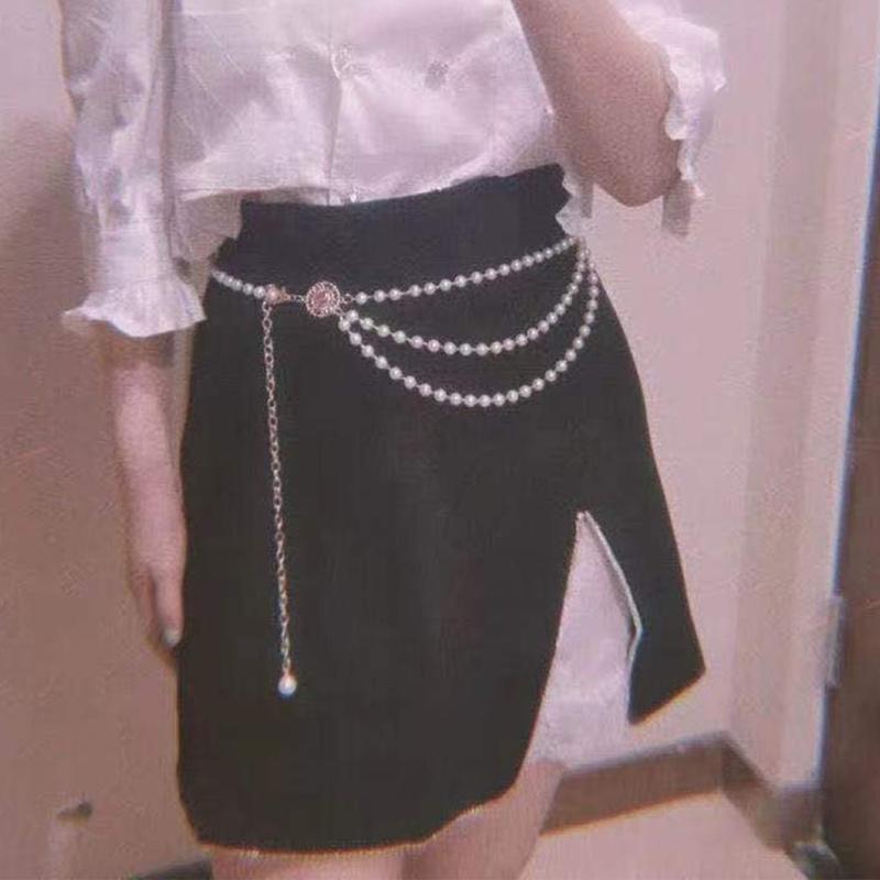 Multilayer Waist Belt Modern Baroque Pearls for Street Dance Music Festival Jeans Dress Belt Body Jewelry Versatile