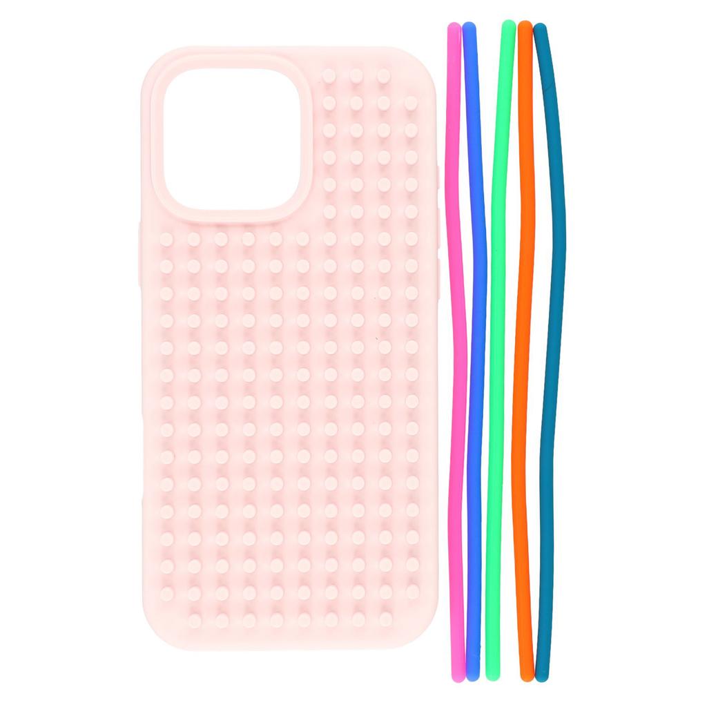 For iPhone 16 Pro Case 3D Stress Relief DIY Colorful Bar Silicone+PC Phone Cover Dots Design