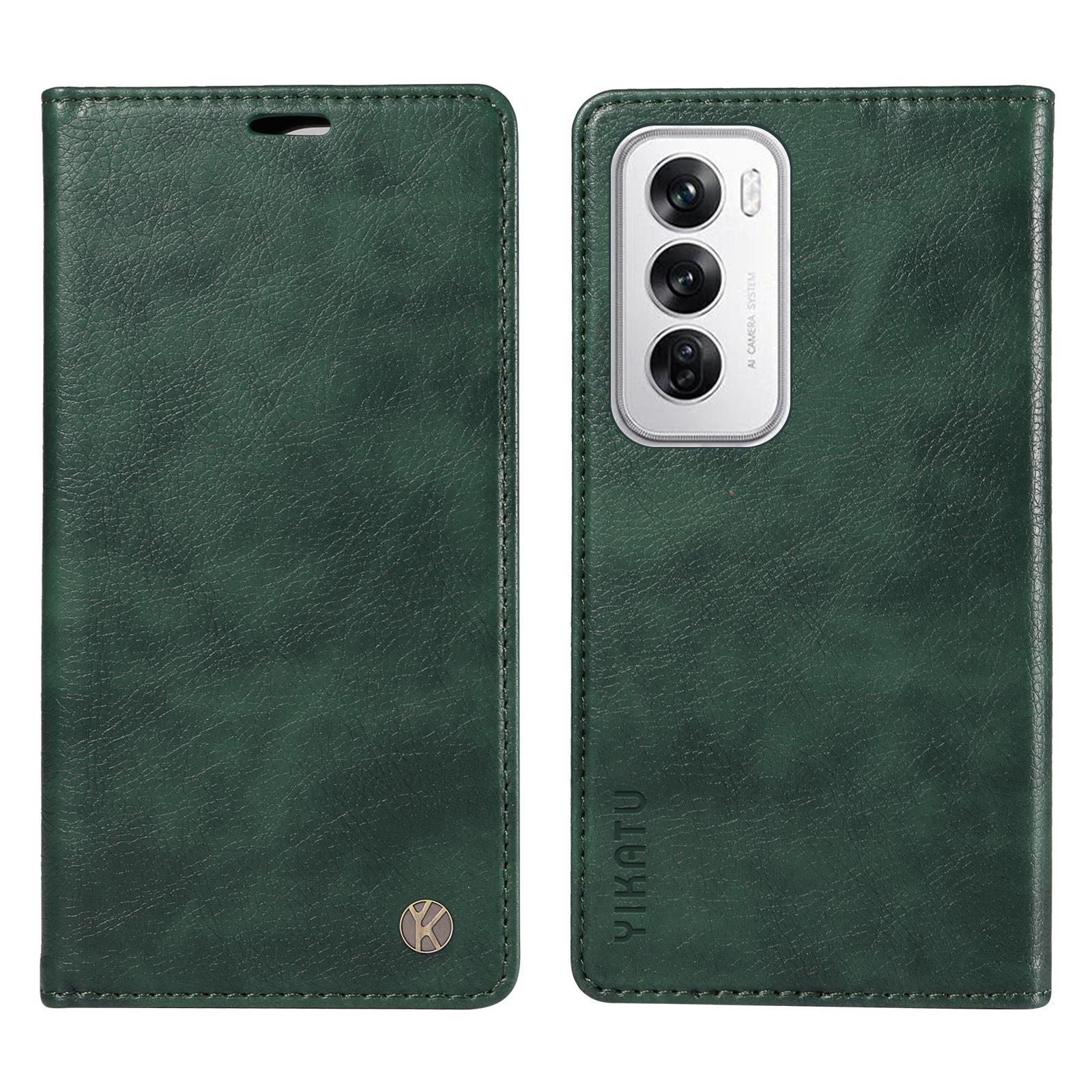 

For Oppo Reno12 5G (Global) Wallet Case Litchi Texture Leather Phone Cover Green
