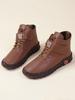 Botines de Invierno Forrados de Felpa para Mujer - Con Cordones, Punta Redonda, Cierre de Velcro, Tallas Grandes