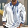 Men'S Striped Print Golf Shirt Long Sleeve Polo Shirt Lapel Business Casual Formal Button 3D Printing Autumn And Winter