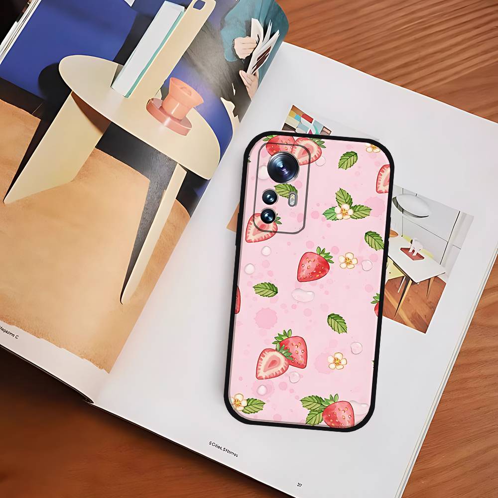 C-Cute-S-Strawberrys Black Shockproof Phone Case Snug Fit For Xiaomi 12,11,12S Ultra & Redmi Note 11,10T,9,9A,8Pro,8T,5G