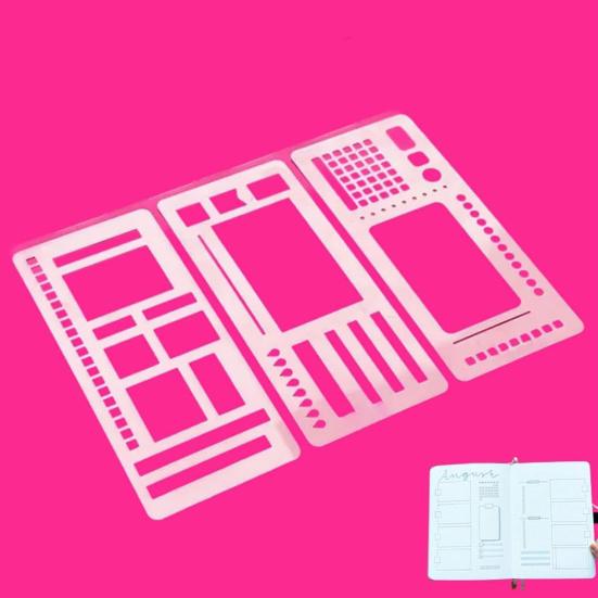 3Pcs Handmade Flexible Record Template Set for Dot Grid Journals Travel-friendly Planner Templates Coils Disc And Rings Stencil for Notebooks