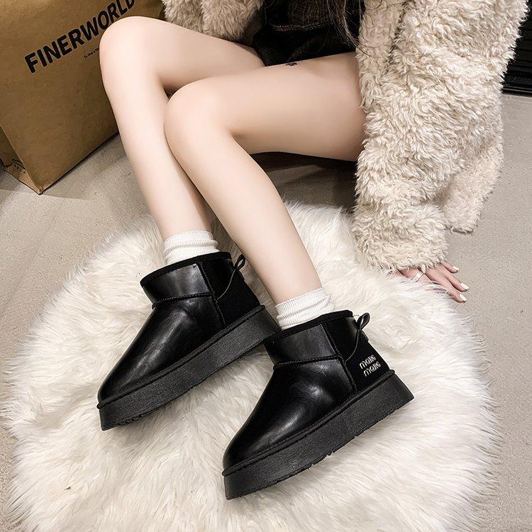 Large size snow boots women's winter new leather fashion casual platform cotton shoes cotton boots women