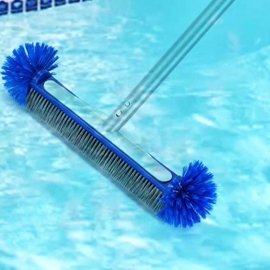 Pool Cleaning Brush Corner Cleaning Scrubber Head with Handle Wide Brush Head with Semi-spherical Bristles for Pool Wall Tile