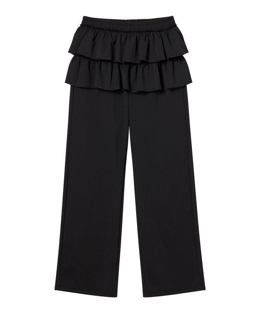 AWESOME STUDIO Frill Tiered Skirt Embellished Sweatpants Black
