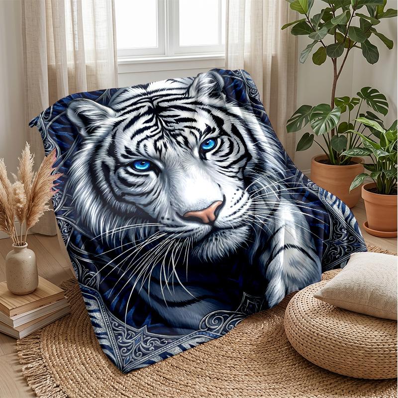 White Tiger Fantasy 3 Theme blanket Lightweight Warm Flannel Blanket Decorative Throw Blanket for Home Decoration