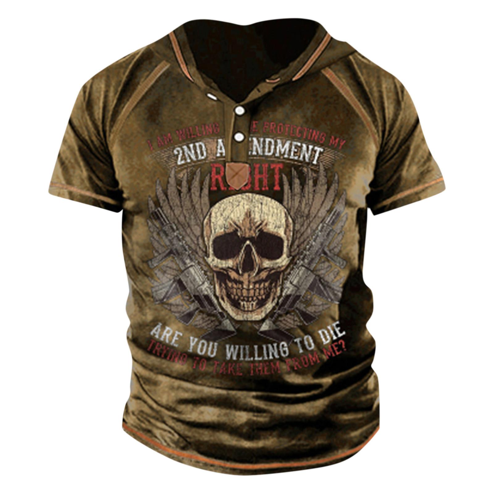 Мужская футболка с принтом уличная уличная футболка с короткими рукавами и капюшоном на пуговицах XXXL коричневый 2470₽