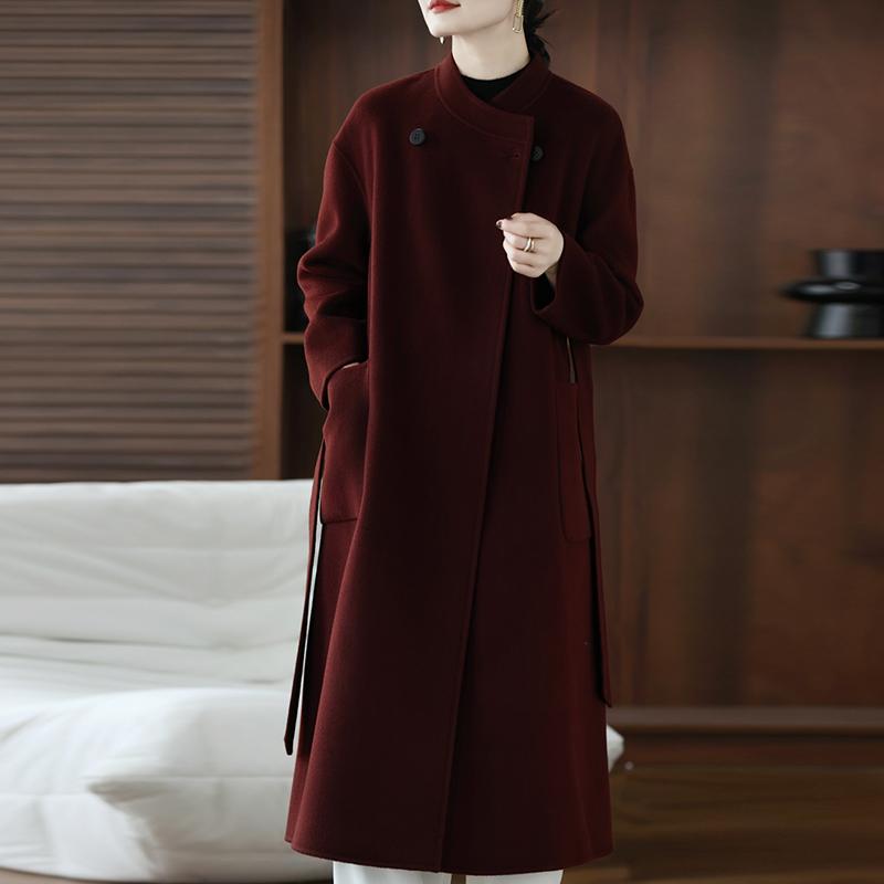 

Женское пальто из 100% шерсти TIDENOVEL Осеннее шерстяное длинное пальто Ручной работы Пальто-бушлат Зимняя теплая шерстяная длинная куртка Пальто L темно-красного