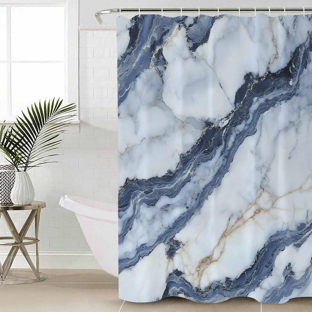Modern Abstract Marble Shower Curtain Bathroom Decorative Waterproof with Hooks