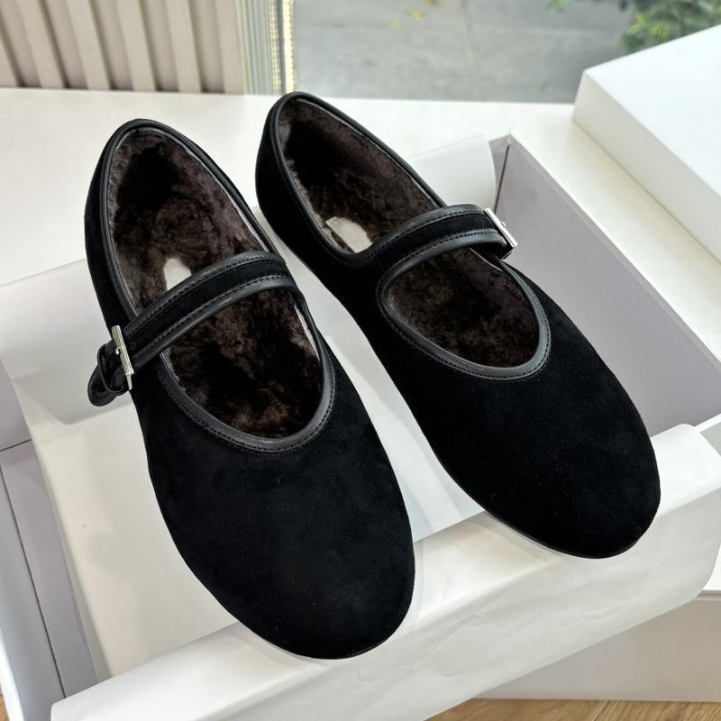 New Ballet Falt Shoes Women Suede Leather Mary Jane Shoes Warm Wool Lining Round Toe Buckle Strappy Cozy Women Casual Shoes