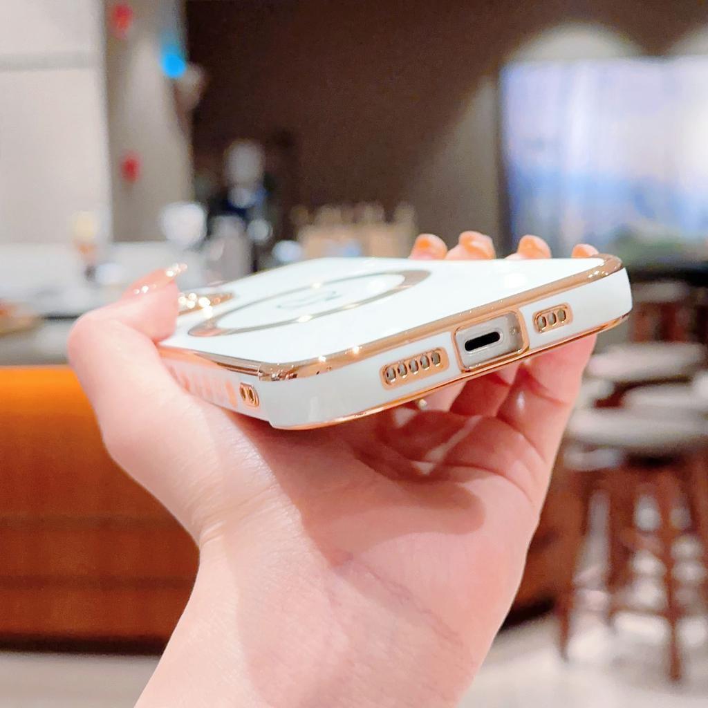 For iPhone 15 Plus Case Compatible with MagSafe Electroplated TPU Phone Cover Hollow Love Hearts