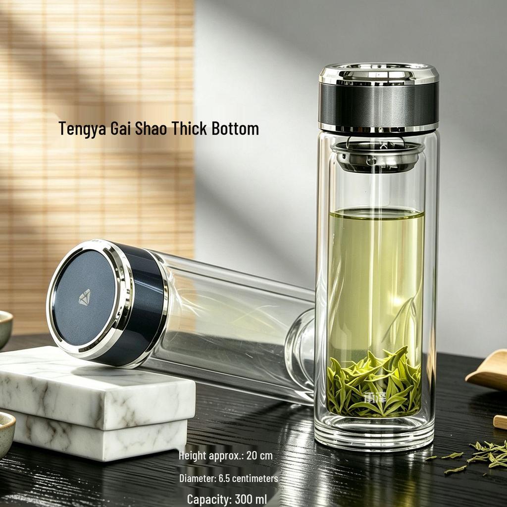 High-Temperature Resistant Double-Layer Printed Borosilicate Glass Tea Cup