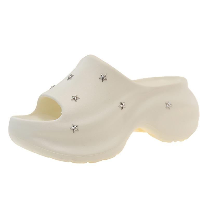 Thick-soled heightening one-word slippers for women to wear in summer, new lightweight hole shoes, small beach cool slippers