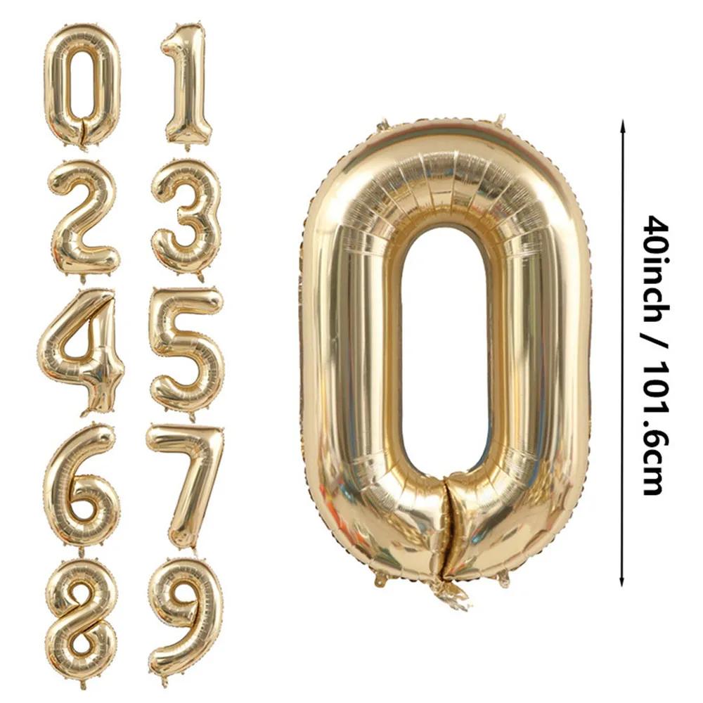 1PCS 40 Inch Large White Gold Light Gold Digital Foil Balloon for Girls' Birthdays Helium Big Number0-9 Balloon Decoration