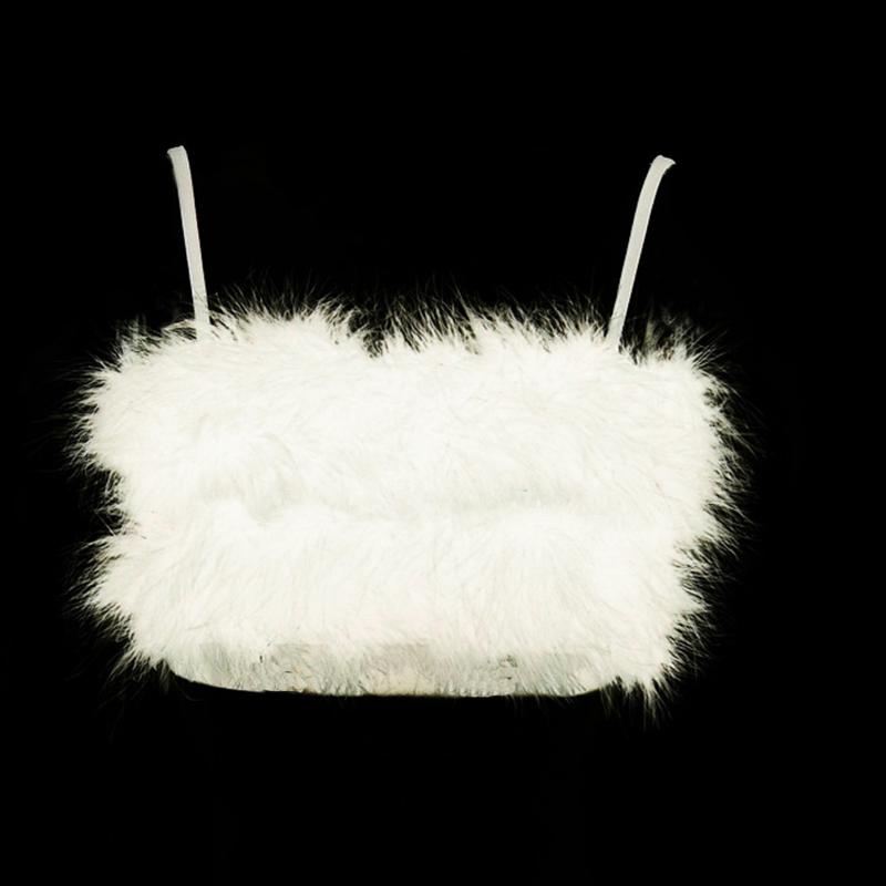 Летний женский новый стиль, меховой слинг с перьями, сексуальный жилет на груди S белый