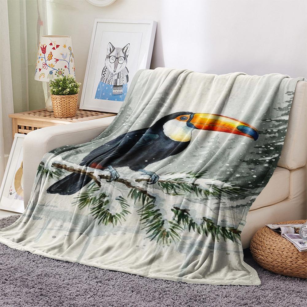 1 Stück Saisonale Tukana-Kunstdruck Flanelldecke, Hohe Qualität, Bequem für alle Jahreszeiten, Heimdekoration, Wärme und Komfort