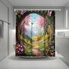 Enchanted Forest Shower Curtain Cherry Blossom Butterfly Jungle Mountain Nature Spring Scenic Garden Wonderland Fairy Tale