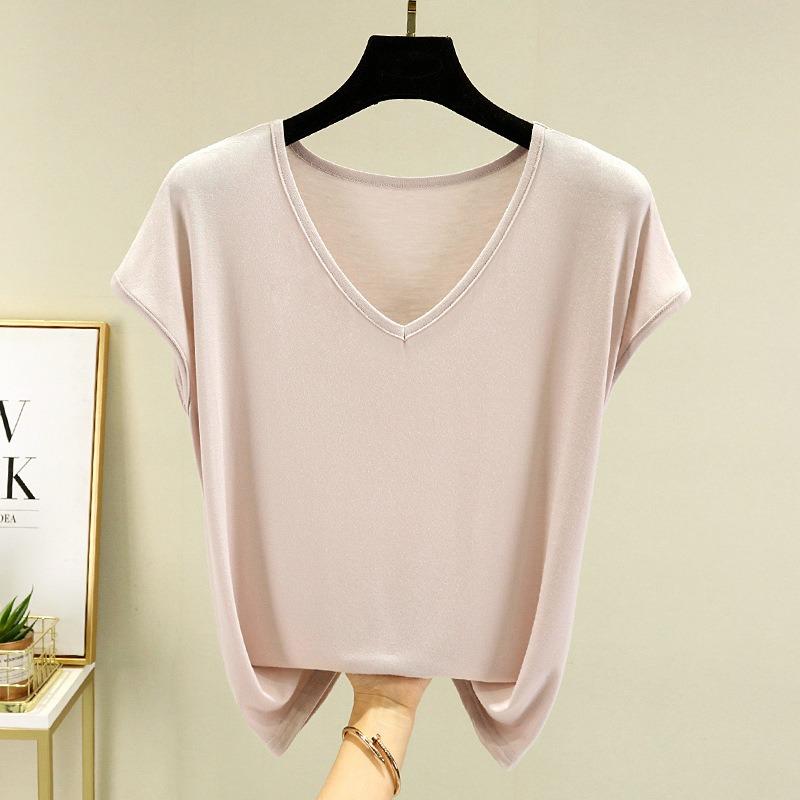 Solid Color V-Neck T-Shirts Made from Colorful for Spring And Summer