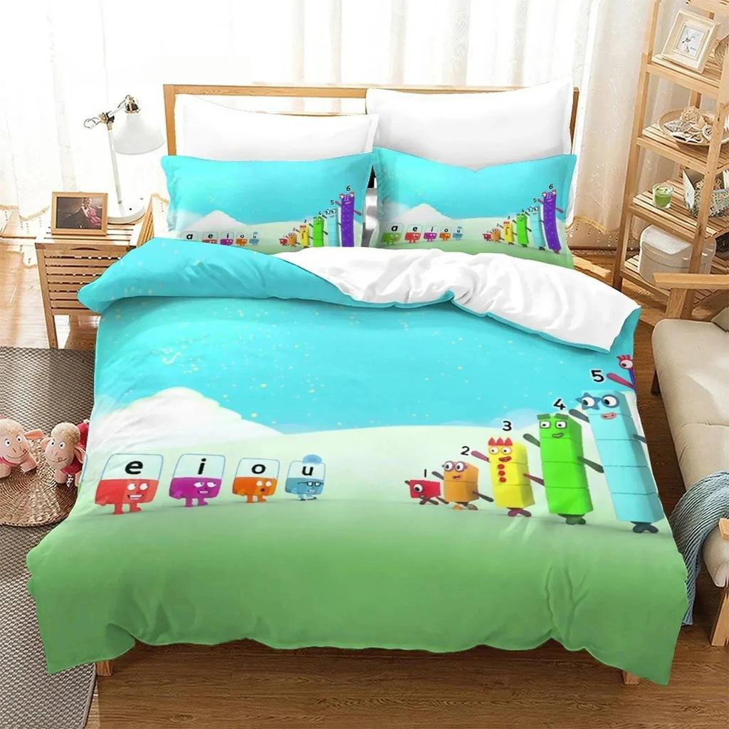 Cartoon Number-Blocks Bedding Set Duvet Cover Bed Set Quilt Cover Pillowcase Comforter King Queen Size Boys Adult
