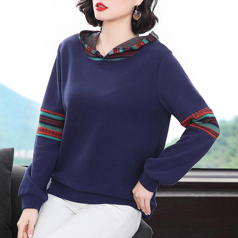 

Женская толстовка с капюшоном в синюю цветовую гамму — свободный крой на весну и осень 2023 г., корейский стиль для мам среднего возраста 4XL синий