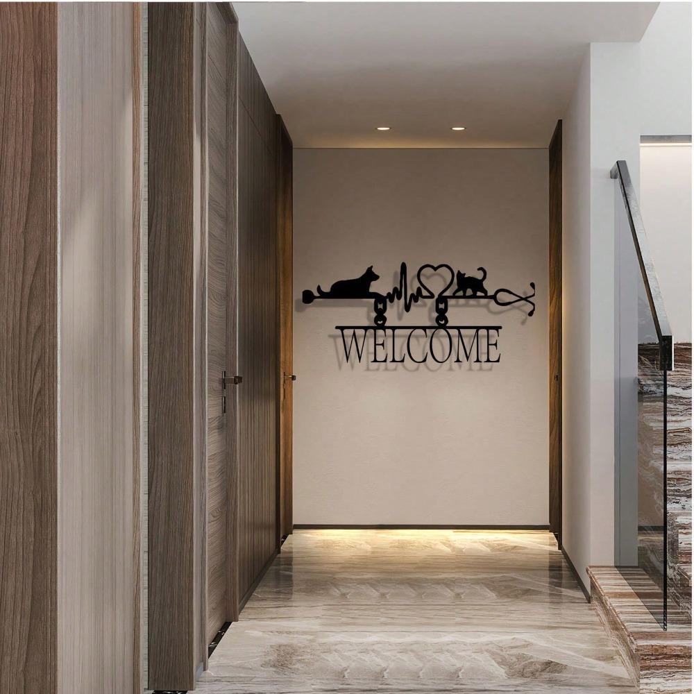 Vintage Metal Wall Art Vet Clinic Sign Heartbeat Cat Dog Welcome Plaque Rustproof Durable Gift