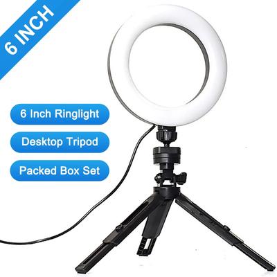 6 Zoll Mini LED Selfie Ringlicht Desktop-Videolampe mit Stativ USB-Stecker für YouTuber Live Vlog Make-up Studio