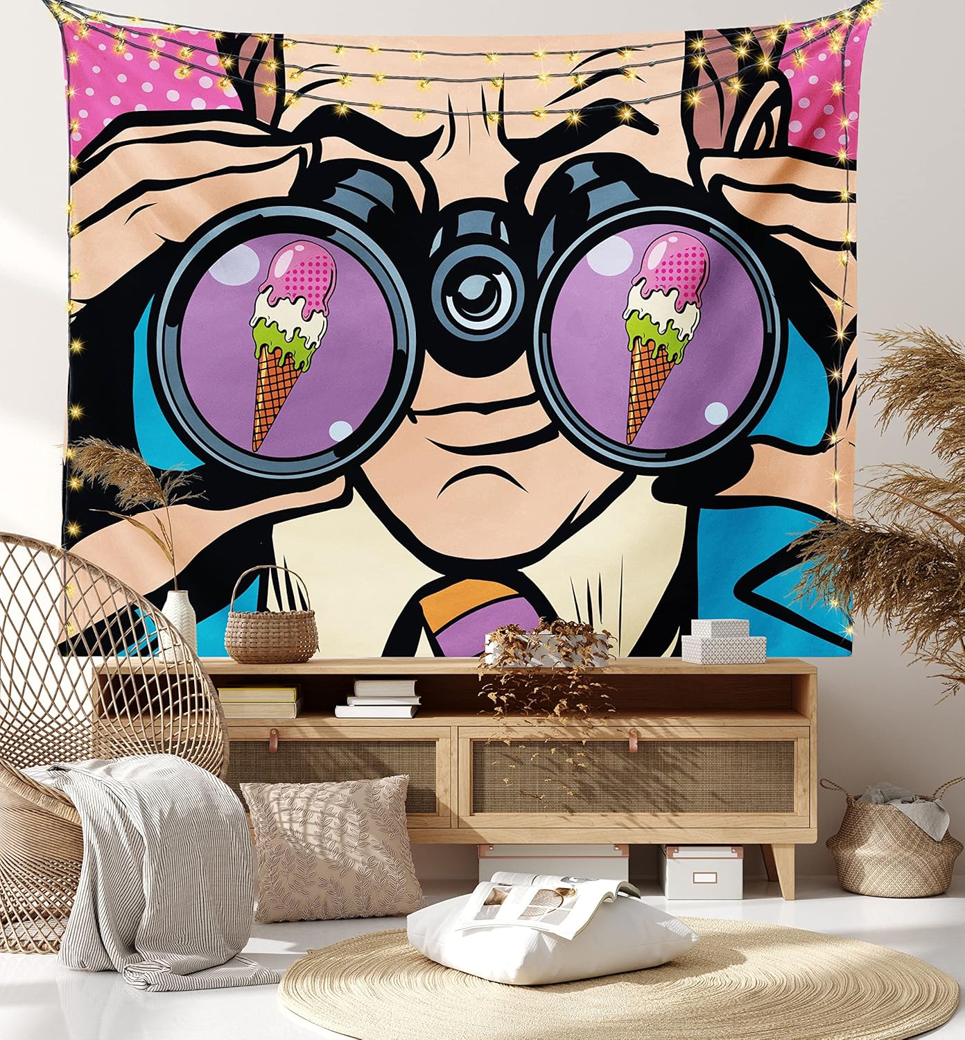 

VIKAMA Pop Art Binoculars Ice Cream Tapestry Retro Cartoon Funny Wall Hanging for Bedroom Living Room Dorm Decor 74x94cm(29x37in)