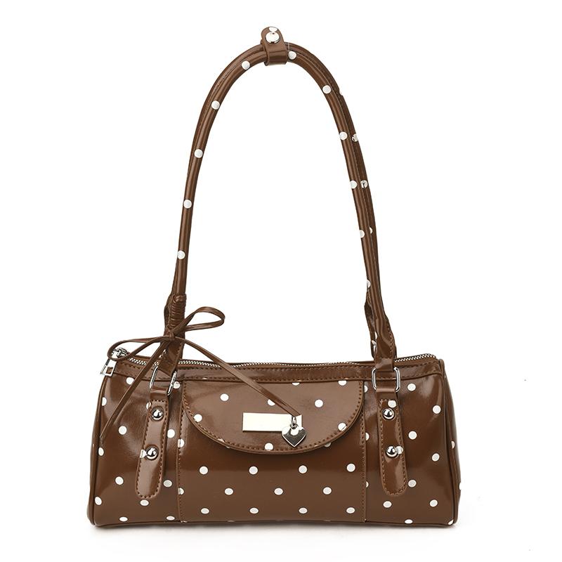 2026 Spring & Summer New Fashion Cute Dots Glossy PU Boston Shoulder Bags Retro Fresh Exquisite Stylish Design Women's Handbags