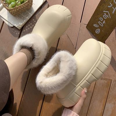 High-top Waterproof Bag and Cotton Shoes for Women's Winter Indoor Home Furnishing, Velvet To Keep Warm Outer Wear Thick-soled Cotton Slippers