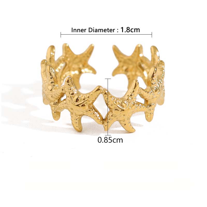 

Stainless Steel Metal Flower Starfish Rings for Women Fashion Gold Color Opening Adjustable Finger Ring Waterproof Zircon Gift