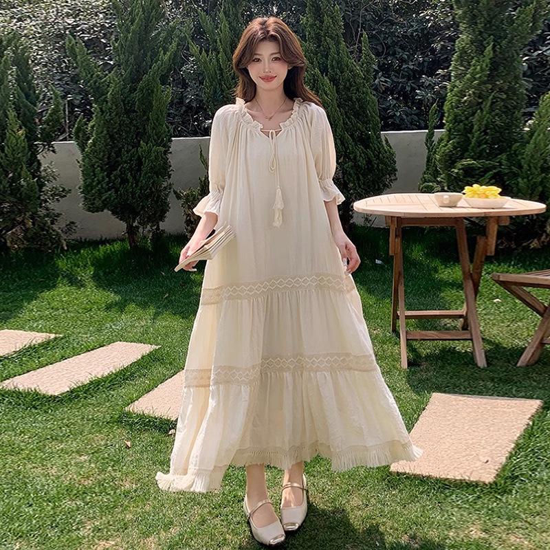 Spring/Summer 2026 French Style Lace Patchwork Plus Size Maternity Dress XL