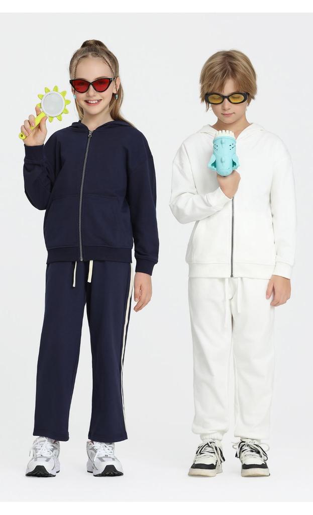 Kids' Terry Cloth Zip-Up Cardigan & Sweatpants Set - Spring/Autumn Trend