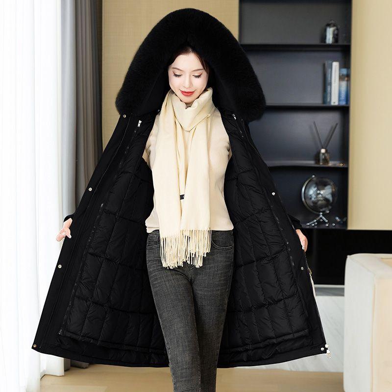 One-piece, Three-wear Jacket for Women with Inner Liner, Mid-length, Over-the-knee Detachable Cotton Jacket, Thickened Cotton Jacket
