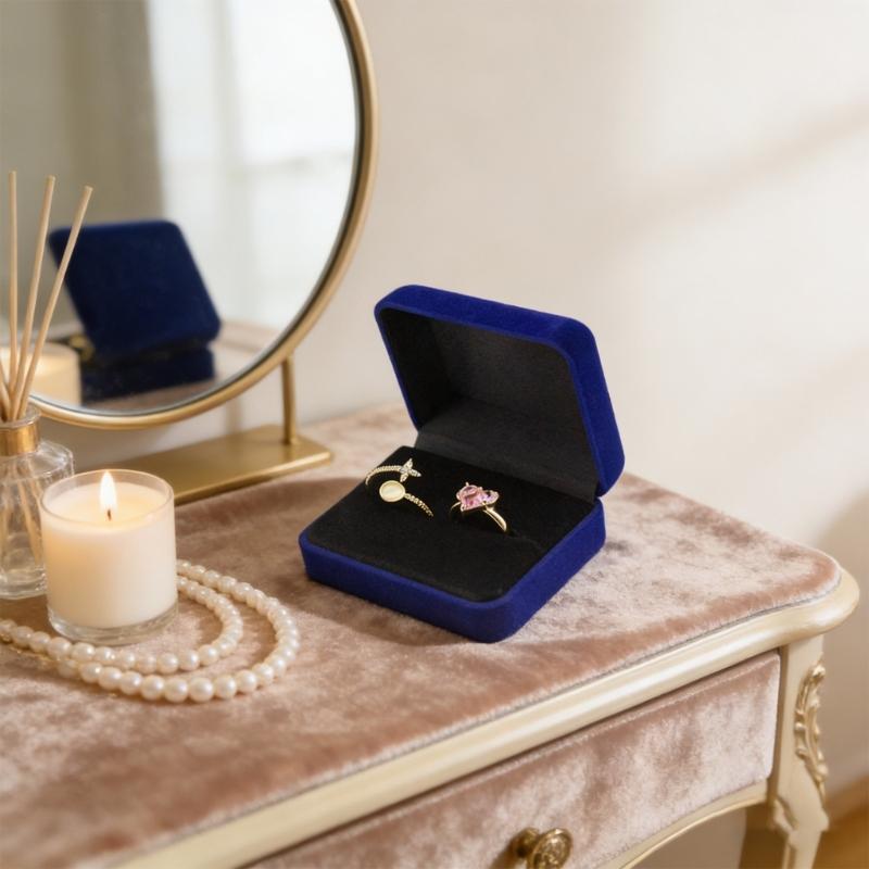 High End Velvety Textured Flip Top Ring Box Providing Secure Storage For Jewelry During Travel And Luxury Event