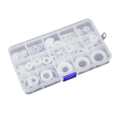 Juego de anillos de junta plana de arandela de plástico de nailon blanco de 250 piezas con caja surtida