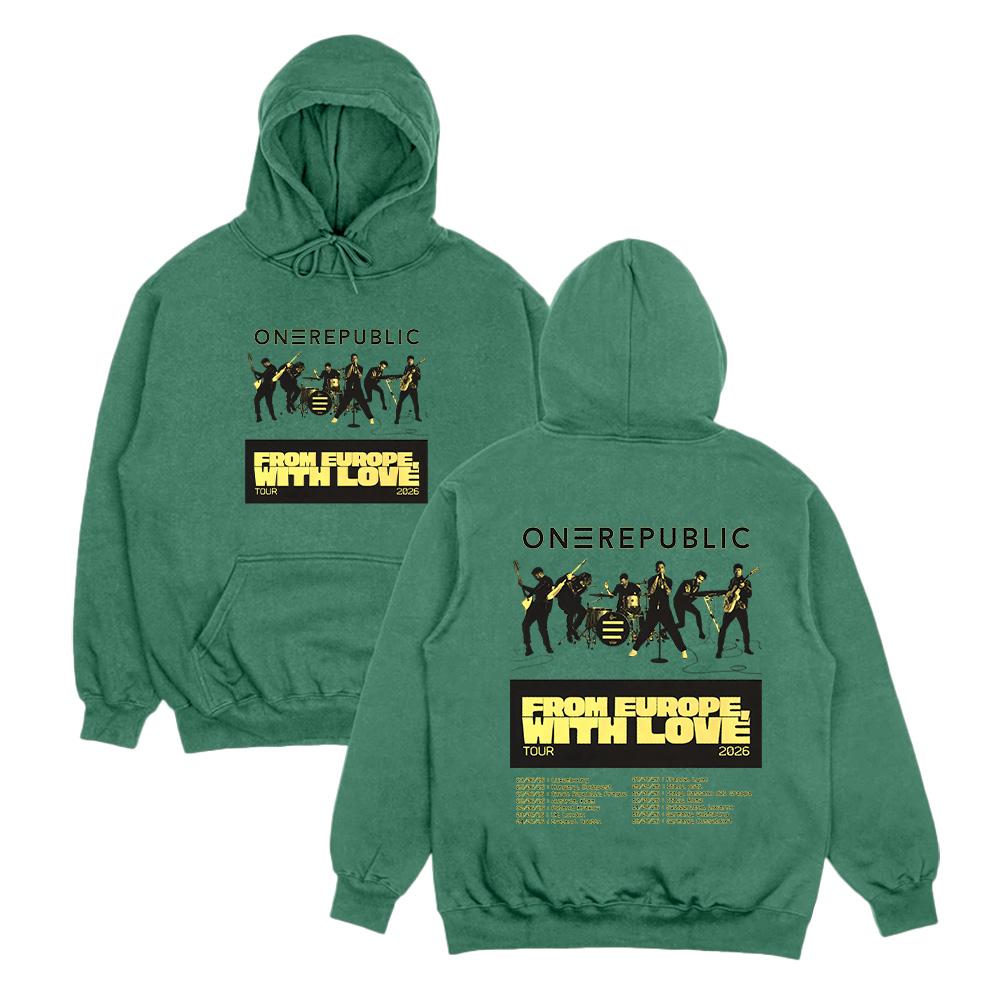 

OneRepublic From Europe with Love Tour 2026 Hoodies Unisex High Street Sweatshirts Punk Pullovers Fashion Personality Streetwear XS темно-зелений колір
