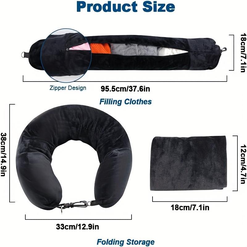 Travel Neck Pillow with Fillable Clothing U-Shaped Pillowcase, Extra Storage Bag, Soft Neck Pillow Cover, Portable Essential for Airplane Travel