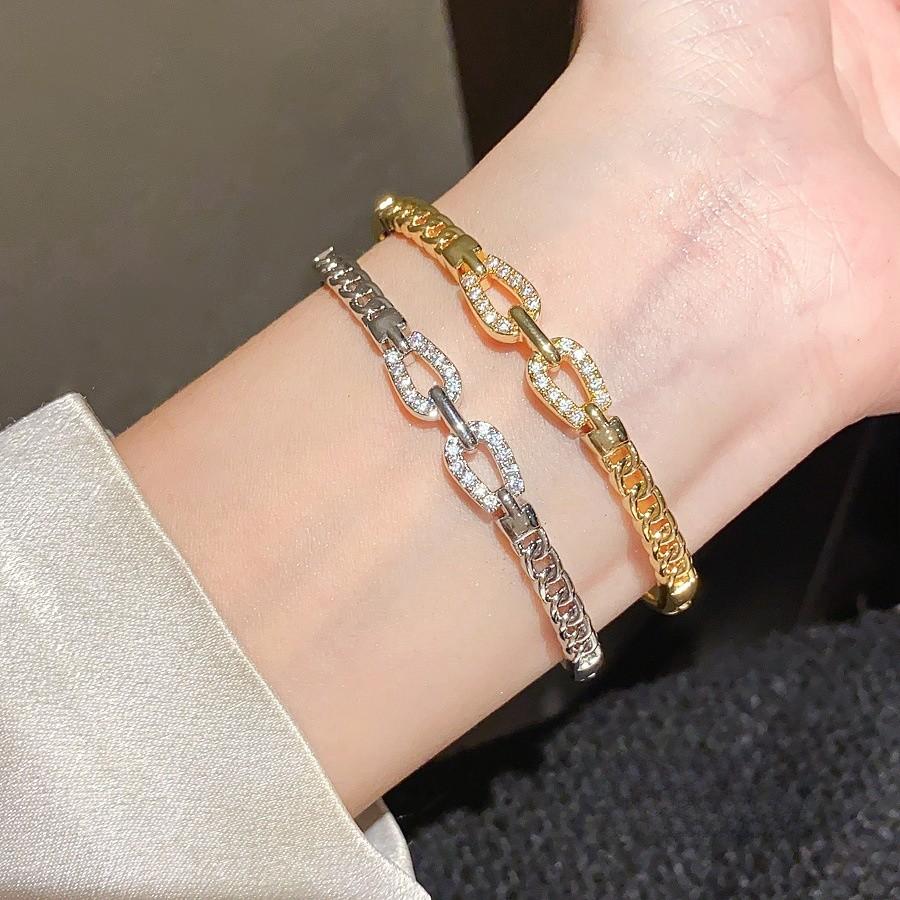 Minimalist Gold Plated Zircon Double Band Bracelet For Fashionable Women