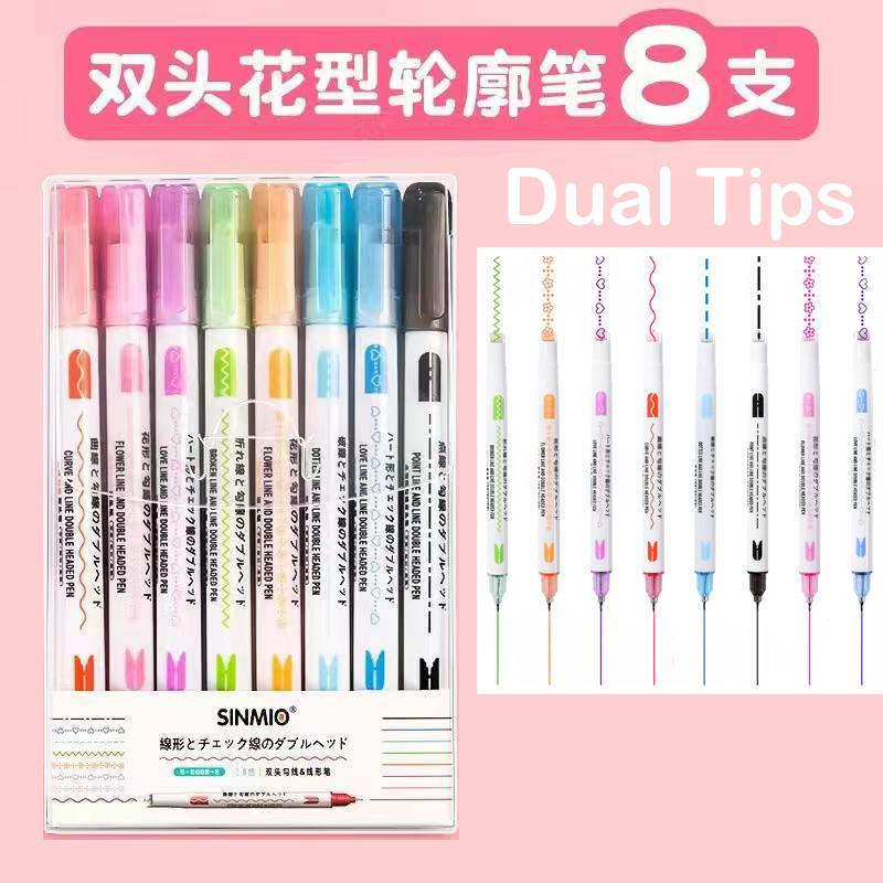 3/6/8pcs Line Shaped Highlighter Roller Tip Curve Liner Marker Pens Kawaii Graffiti Pen Korean Stationery School Office Supplies