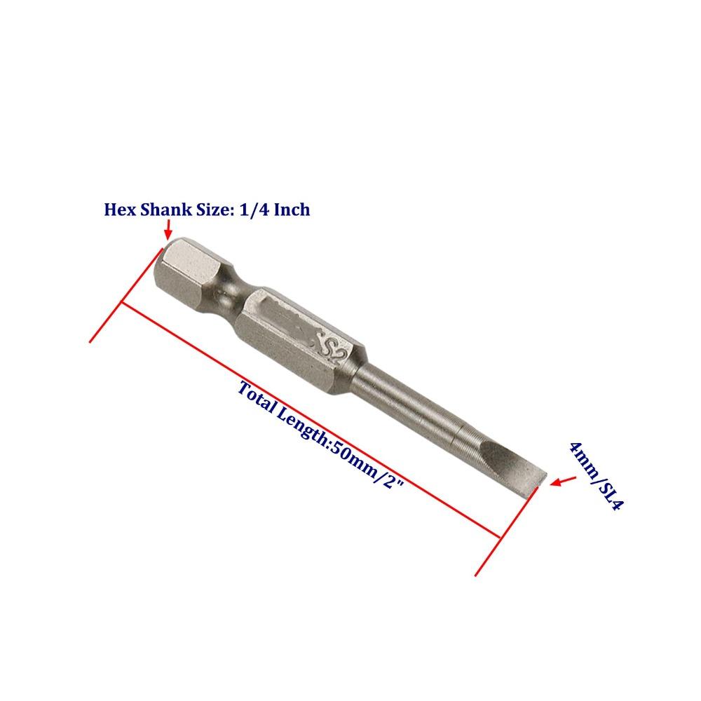 1/4-Inch Slotted Screwdriver Bit Hex Magnetic SL4 Flat Head Driver Bits S2 Alloy Steel Silver Hand Tools Screwdriver