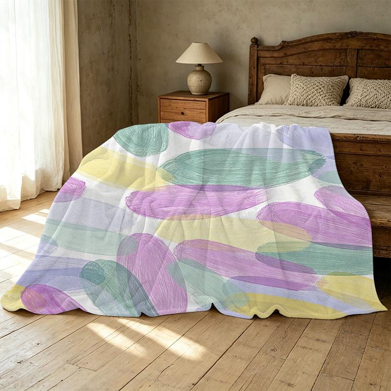 Lightweight Flannel Throw Blanket Soft Abstract Style, Fresh Colors, Warm Cozy Decorative Home Throw, Halloween & Christmas Use