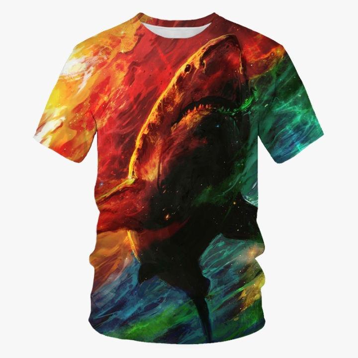 Summer Round Neck Deep Sea Whale Pattern 3D Print Top Fashionable Casual Short Sleeved Men's T-shirts
