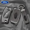 Naklejka Samochodowa 2025 Gorący Skórzany Pokrowiec na Kluczyk Samochodowy Osłona Brelok Ochronny Obudowa dla Ford Fiesta Focus 2 C-Max Ecosport S-Max Fusion Mon