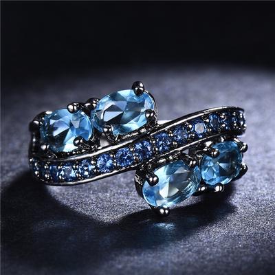 Bague vintage bleu royal avec pierre de naissance pour femme, bijoux de fiançailles, de mariage, taille 6-10