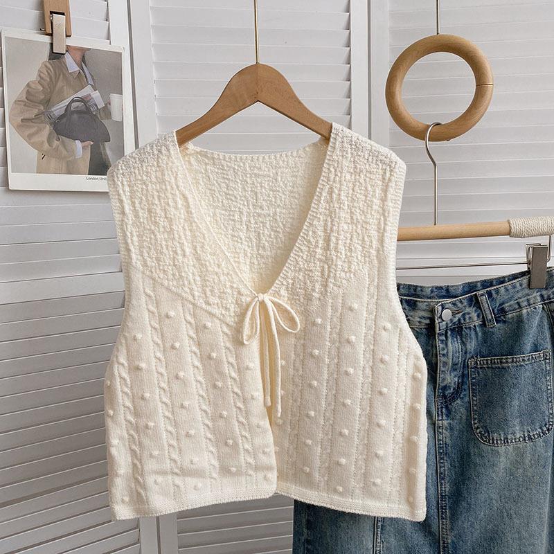 

Spring and Autumn Solid Color V-neck Vest Knitted Vest Cardigan for Women S білий