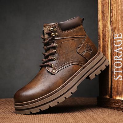 Sapatos masculinos de couro genuíno de alta qualidade, novos sapatos de cano alto, sola grossa, estilo britânico, botas de motocicleta, botas masculinas de cano curto
