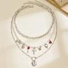 Imitation Pearl Bow Love Necklace European and American Fashion Sweet and Cool Spice Girl Style Cross Pendant Accessories