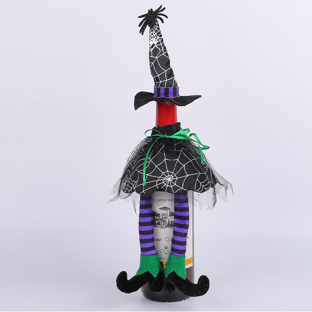 Portable Halloween Witch Hat Wine Bottle Cover Scary Exquisite Champagne Wine Bag Reusable Witch Long Leg Wine Bottle Cover